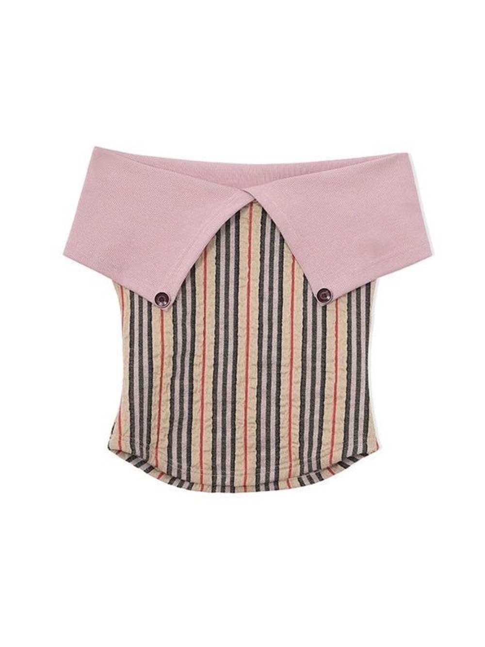 Striped Off-Shoulder Pink Collar Women’s Top